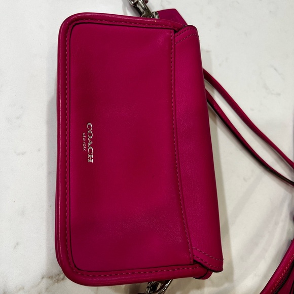 COACH Bright Pink Leather Crossbody Bag Tassel Accent Turn Lock Closure - Picture 2 of 11